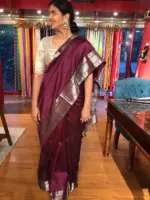 Burgundy Mangalagiri Silk Saree with Kanchi Silk Border - Image 6