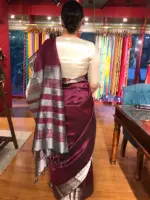 Burgundy Mangalagiri Silk Saree with Kanchi Silk Border - Image 4