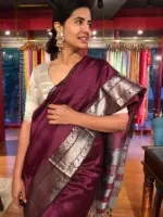 Burgundy Mangalagiri Silk Saree with Kanchi Silk Border - Image 3