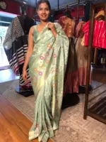 Sea Green Tissue Silk Saree woven with Beautiful Shikargarh Motifs - Image 2
