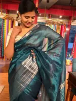 Ocean Blue Mangalagiri Silk Saree with Kanchi Silk Border