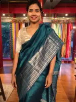 Ocean Blue Mangalagiri Silk Saree with Kanchi Silk Border - Image 5