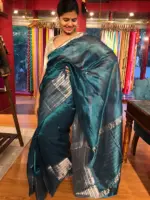 Ocean Blue Mangalagiri Silk Saree with Kanchi Silk Border - Image 3