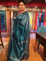 Ocean Blue Mangalagiri Silk Saree with Kanchi Silk Border - Image 2