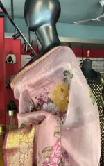 Lilac Pure Organza Silk Saree with Gold Zari Weaves - Image 7