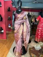 Lilac Pure Organza Silk Saree with Gold Zari Weaves - Image 3