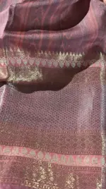 Peach Pure Organza Silk Saree with Gold Zari Weaves - Image 7