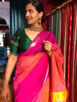 Pink Mangalagiri Silk Saree in Silver Zari Chequered Pattern
