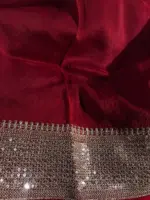 Red Organza Silk Saree highlighted with Sequins Embroidered Border - Image 6
