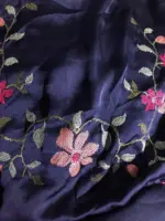 Navyblue Satin Saree with Beautiful cross stitch embroidery - Image 6