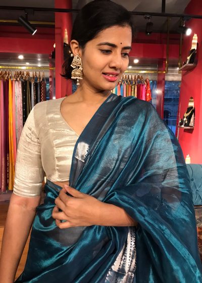 Handwoven Silver Pure Tissue Silk Blouse