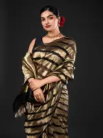 Molten Gold Tissue Organza Silk Saree woven in Leheriya Pattern