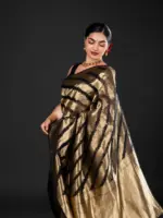 Molten Gold Tissue Organza Silk Saree woven in Leheriya Pattern - Image 2