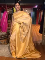 Peach Silk Saree with Gold and Silver Zari Weaves - Image 3