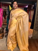 Peach Silk Saree with Gold and Silver Zari Weaves - Image 4