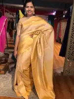 Peach Silk Saree with Gold and Silver Zari Weaves - Image 5
