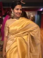 Peach Silk Saree with Gold and Silver Zari Weaves