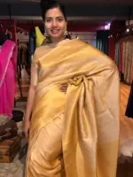 Peach Silk Saree with Gold and Silver Zari Weaves - Image 2