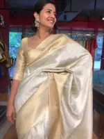 Offwhite Banarasi Silk Saree with Gold and Silver Zari Weaves
