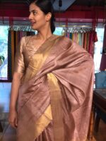 Dusty Rose Pure Tussar Silk Saree highlighted with Gold Zari Border