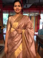 Dusty Rose Pure Tussar Silk Saree highlighted with Gold Zari Border - Image 5
