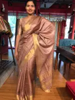Dusty Rose Pure Tussar Silk Saree highlighted with Gold Zari Border - Image 2