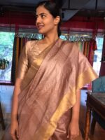 Dusty Rose Pure Tussar Silk Saree highlighted with Gold Zari Border - Image 4