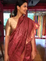 Earthy Maroon Handwoven Tussar Silk Saree