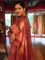 Earthy Maroon Handwoven Tussar Silk Saree - Image 6