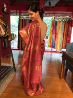 Earthy Maroon Handwoven Tussar Silk Saree - Image 4