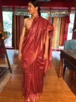 Earthy Maroon Handwoven Tussar Silk Saree - Image 2
