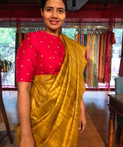 Yellow Handwoven Tussar Silk Saree