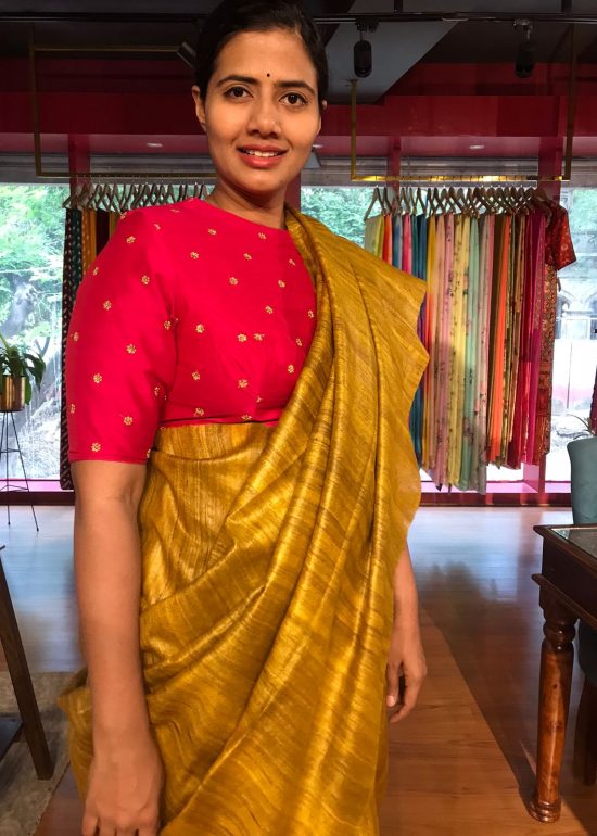 Yellow Handwoven Tussar Silk Saree