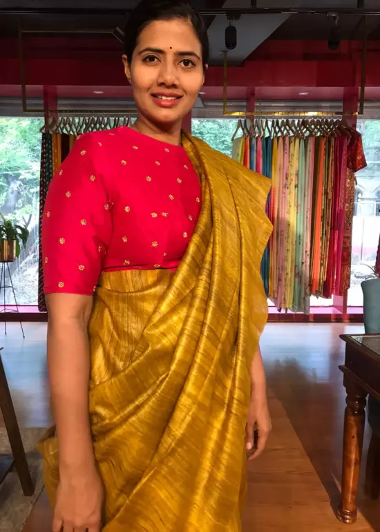 Yellow Handwoven Tussar Silk Saree