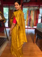 Yellow Handwoven Tussar Silk Saree - Image 3