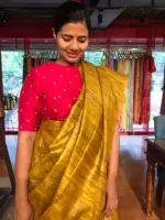 Yellow Handwoven Tussar Silk Saree - Image 4