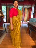 Yellow Handwoven Tussar Silk Saree - Image 2