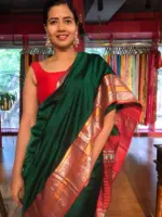 Bottle Green Pure Mangalagiri Silk Saree with Kanchi Zari Border