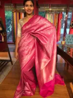 Lotus Pink Banarasi Silk Saree highlighted with Silver Zari Weaves - Image 2