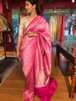 Lotus Pink Banarasi Silk Saree highlighted with Silver Zari Weaves - Image 3