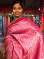 Lotus Pink Banarasi Silk Saree highlighted with Silver Zari Weaves - Image 4