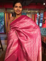 Lotus Pink Banarasi Silk Saree highlighted with Silver Zari Weaves - Image 5