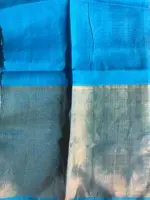 Navy Blue Mangalagiri Silk Saree with Handwoven Silk Border - Image 6