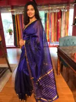 Royal Blue Mangalagiri Silk Saree in Gold Zari Chequered Pattern - Image 5