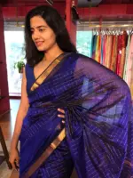 Royal Blue Mangalagiri Silk Saree in Gold Zari Chequered Pattern