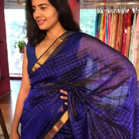 Royal Blue Mangalagiri Silk Saree in Gold Zari Chequered Pattern