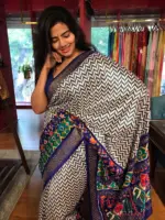 Royal Blue Banarasi Soft Silk Saree highlighted with Patola Weaves - Image 4
