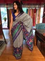 Royal Blue Banarasi Soft Silk Saree highlighted with Patola Weaves - Image 2