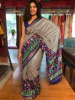 Royal Blue Banarasi Soft Silk Saree highlighted with Patola Weaves - Image 5