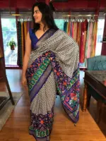 Royal Blue Banarasi Soft Silk Saree highlighted with Patola Weaves - Image 3